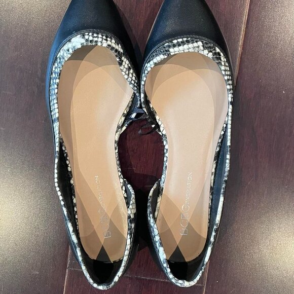 BCBG black & white d’Orsay ballet flats with snakeskin trim - Picture 1 of 2